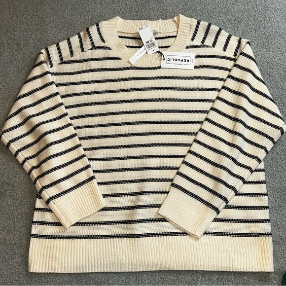 For The Republic Sweaters - For The Republic Cream and Black Crew Neck Sweater